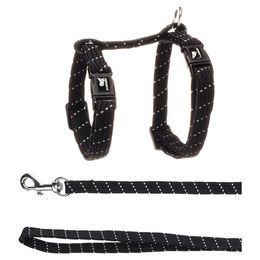 Flamingo Kitten Geschirr mit Leine Elza Schwarz reflektierend aus Nylon verstellbar – Bild 1 von 6
