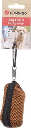 Flamingo Kotbeutelspender Braun aus Polyester und Mesh mit Karabinerhaken und 1 Rolle Kotbeuteln - 20 Stk. – Bild 1 von 3