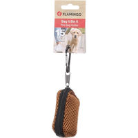 Produktbild von Flamingo Kotbeutelspender Braun aus Polyester und Mesh mit Karabinerhaken und 1 Rolle Kotbeuteln - 20 Stk.