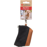 Produktbild von Flamingo Kotbeutelspender Cellie Schwarz aus Polyester und Kunstleder mit Karabinerhaken und 20 Kotbeuteln für Hunde - 20 Stk.