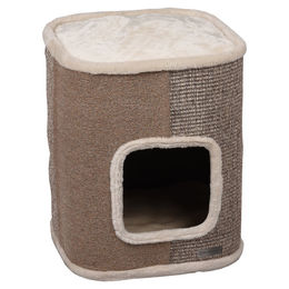 Flamingo Kratztonne George für Katzen in Beige und Natur mit Sisal, Liegeplatz und Höhle, Größe S – Bild 1 von 2