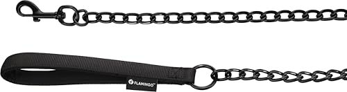 Flamingo Kurzführer Kettenleine Trero Schwarz aus Metall mit wasserabweisendem Neopren-Griff 70 cm - 70 cm – Bild 1 von 2