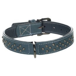 Flamingo Lederhalsband Denver mit Nieten und Schmuckelementen Blau Größe M-L – Bild 1 von 4
