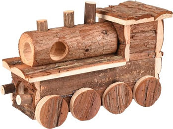 Flamingo Lokomo Holzhaus für Nager als Knabber- und Überraschungsspielzeug 25,5 x 11 x 16 cm – Bild 1 von 6