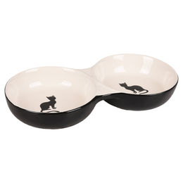 Produktbild von Flamingo Nala Keramik Katzennapf doppelt schwarz-weiß 2x145ml - 2 x 145 ml