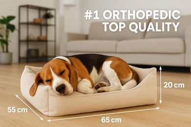 Flamingo Orthopädisches Hundebett Baldar mit Memory Foam für Senioren, Beige, 65 cm – Bild 1 von 3