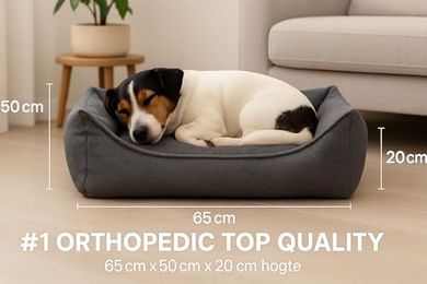 Flamingo Orthopädisches Hundebett Baldar mit Memory Foam für Senioren, rechteckig, Dunkelgrau, 65 cm – Bild 1 von 3