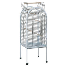 Produktbild von Flamingo Papageienkäfig Coco Voliere aus Metall in Weiß mit Rollen und Sitzstange 55x55x143 cm