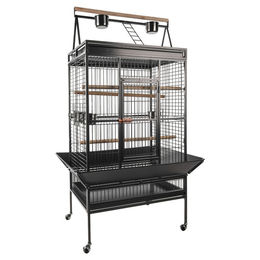 Flamingo Parko Vogelvoliere für Papageien in Anthrazit mit Rollen und Dachspielplatz 102,5x80x174,5 cm – Bild 1 von 4