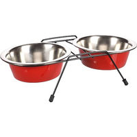 Produktbild von Flamingo Pet Products Duo Napf für Hunde aus Edelstahl mit Halterung Größe M 800 ml - 2 x 0,8 l