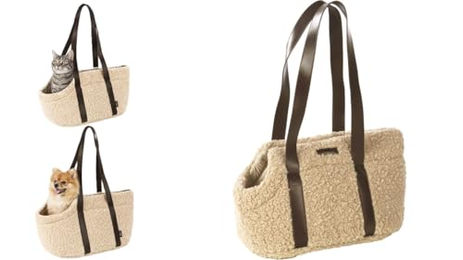 Flamingo Pookie Hundetasche Transportbox Beige aus Fleece für kleine Hunde und Katzen – Bild 1 von 4