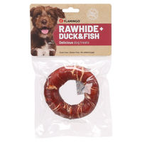 Produktbild von Flamingo R'Hide Ring Hundesnack mit Ente und Kabeljau, getreidefrei und glutenfrei, 90 g