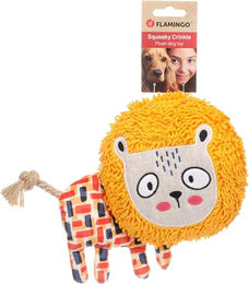 Flamingo Saffia Löwe Hundespielzeug aus Plüsch mit Seil und Quietscher in Ocker - 90 g – Bild 1 von 3