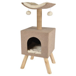 Flamingo Scandi Kratzbaum Haus Beige mit Versteck und Spielzeug für Katzen – Bild 1 von 8