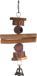 Flamingo Sittichspielzeug Akir aus Holz in Braun mit Glocke und Perle – Bild 1 von 2