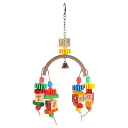 Produktbild von Flamingo Sittichspielzeug Flipo mit Glocke aus Holz bunt für Wellensittiche und Papageien