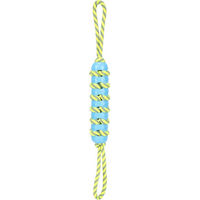 Produktbild von Flamingo Tofla Hundespielzeug Zerrseil Stick aus TPR blau gelb schwimmfähig 55 cm