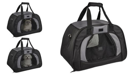 Flamingo Transportbox Doris Schwarz aus Polyester für kleine Hunde bis 1130g – Bild 1 von 9