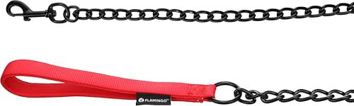 Produktbild von Flamingo Trero Hundeleine Kurzführer aus Metall und Nylon mit Neopren-Griff in Rot und Schwarz 0,7m x 19mm