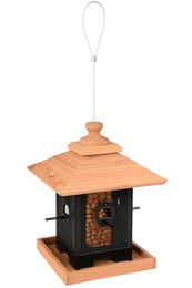 Flamingo Vogelfutterhaus Zulma Natur aus Holz und Metall in Schwarz und Braun für Erdnüsse und Nüsse – Bild 1 von 3