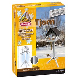 Flamingo Vogelhaus Tjorn Cottage mit Ständer aus Holz in Natur und Grau 48x44x138 cm – Bild 1 von 4