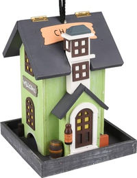 Flamingo Vogelhaus Vogelfuttersilo aus Holz in Grün 18x18x23cm – Bild 1 von 2