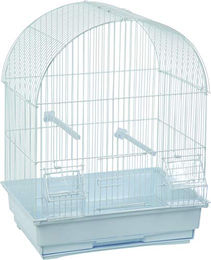 Produktbild von Flamingo Vogelkäfig Alor 2 Weiß Voliere für Kanarienvögel mit 2 Sitzstangen, 2 Näpfen und Kunststoff-Schublade 34,5x28x48,5 cm