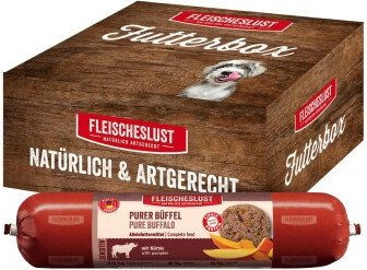 Fleischeslust Hund Nassfutter Wurst mit Büffelstückchen in Sauce mit hohem Fleischanteil ohne Farb-, Aroma- und Konservierungsstoffe – Bild 1 von 3