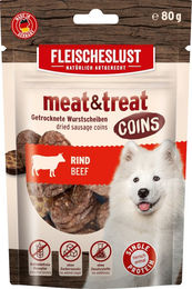 Produktbild von Fleischeslust Meat & Treat Coins Rind Belohnungssnack getreidefrei monoprotein ohne Zucker 80 g