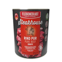 Produktbild von Fleischeslust Nassfutter für Hunde und Katzen Steakhouse Rind pur Monoprotein getreidefrei sensitive Adult 6x800g