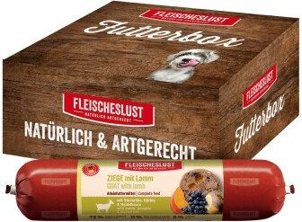 Fleischeslust Nassfutter Hund Adult Ziege und Lamm mit Steckrübe, Kürbis und Heidelbeere, getreidefrei und hoher Fleischanteil, 6x800 g – Bild 1 von 2