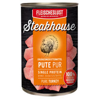 Produktbild von Fleischeslust Steakhouse Pute Pur Nassfutter für Hunde Adult Getreidefrei und Glutenfrei 400 g - 12 x 400 g