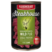 Produktbild von Fleischeslust Steakhouse Wild Hirsch Kaninchen Adult Stückchen Getreidefrei Glutenfrei 800 g - 820 g