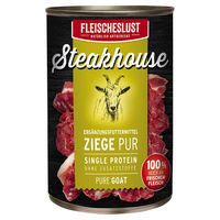 Produktbild von Fleischeslust Steakhouse Ziege Pur Hundefutter Adult Stückchen Getreidefrei und Glutenfrei 400 g - 12 x 400 g