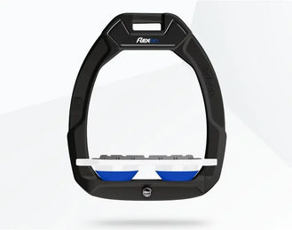 Flex-On Safe-On Reitersteigbügel mit Sicherheitsmechanismus und Grip in Schwarz Weiß Blau – Bild 1 von 1