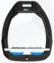 Flex-On Safe-On Reitersteigbügel mit Sicherheitsmechanismus und Grip in Schwarz Weiß Blau – Bild 1 von 1