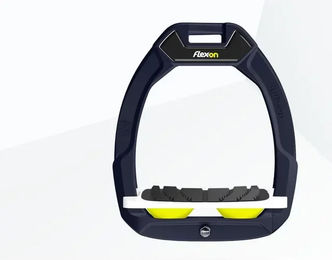 Flex-On Safe-On Sicherheitseisen Reitsteig mit geneigtem Grip Braun Weiß Gelb – Bild 1 von 1