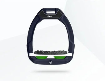 Flex-On Safe-On Sicherheitspferde-Steigbügel mit Ultra Grip Neigung in Rot Weiß Grün – Bild 1 von 1