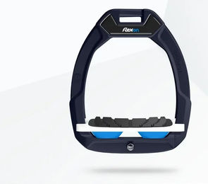 Flex-On Safe-On Sicherheitsreitsteigbügel aus Aluminium mit Neigungsverstellung in Weiß-Blau – Bild 1 von 1