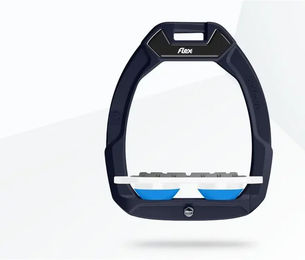 Flex-On Safe-On Sicherheitsreitsteigbügel Flach Grip Braun Weiß Blau – Bild 1 von 1