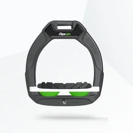 Flex-On Safe-On Sicherheitsreitsteigbügel für Kinder geneigt mit Grip in Anthrazit Weiß Grün – Bild 1 von 1