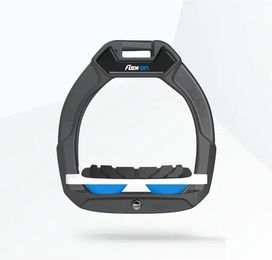 Flex-On Safe-On Sicherheitsreitsteigbügel für Kinder mit geneigtem Grip in Anthrazit Weiß Blau – Bild 1 von 1