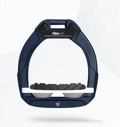Flex-On Safe-On Sicherheitsreitsteigbügel für Kinder mit geneigtem Grip in Marine Weiß Grau – Bild 1 von 1