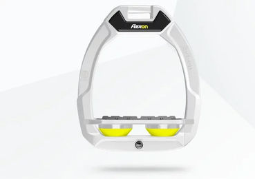 Flex-On Safe-On Sicherheitssättelsteige mit flachem Grip in Weiß Grau Gelb – Bild 1 von 1