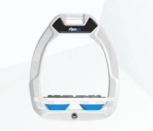 Flex-On Safe-On Sicherheitssteigbügel Flach Grip Weiß-Blau für Pferde – Bild 1 von 1