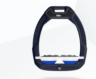 Flex-On Safe-On Sicherheitssteigbügel Flach Ultra Grip für Pferde Braun Weiß Blau – Bild 1 von 1