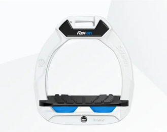 Flex-On Safe-On Sicherheitssteigbügel für Kinder in Weiß/Schwarz/Blau mit Neigefunktion und Grip – Bild 1 von 1