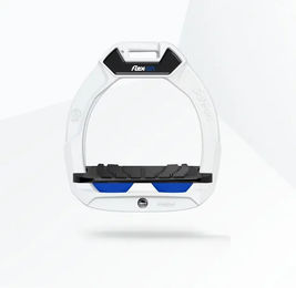 Flex-On Safe-On Sicherheitssteigbügel für Kinder in Weiß/Schwarz/Blau mit Neigefunktion und Grip – Bild 1 von 1