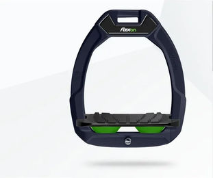 Flex-On Safe-On Sicherheitssteigbügel für Pferde aus Aluminium in Schwarz-Grün mit Grip und Neigung – Bild 1 von 1