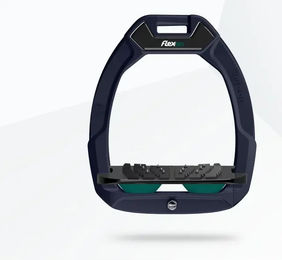 Flex-On Safe-On Sicherheitssteigbügel für Pferde aus Aluminium in Schwarz-Grün mit Ultra Grip Funktion – Bild 1 von 1